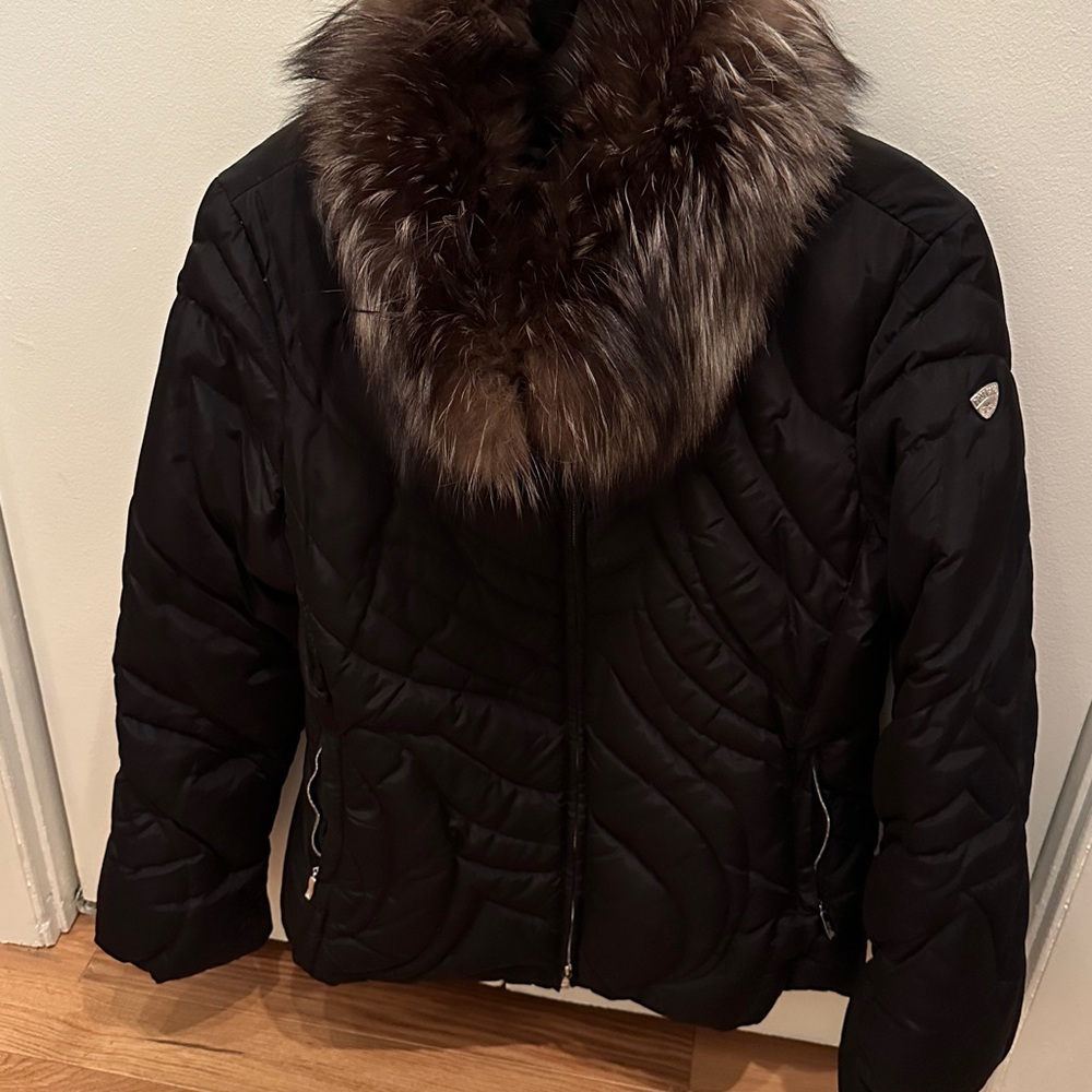Post Card ski jacket real silver fox fur collar and detachable